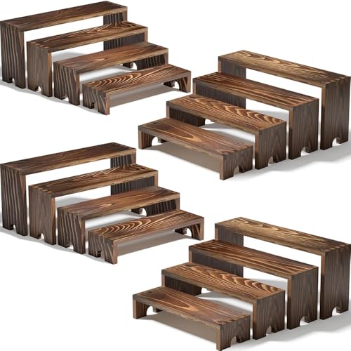 4 Set Wooden Tiered Risers Display Stands for Vendor Events Stackable Wood Cupcake Display Stand Farmhouse Decor Wood Dessert Table Display Set Vendor Booth Display Items Food Display Risers for Party