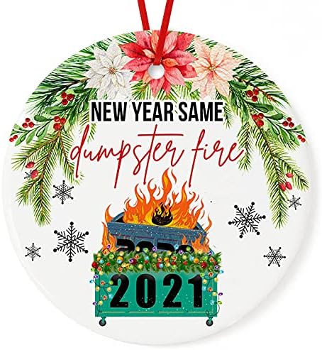 Prezzy Dumpster Hearth Christmas Decoration 2021 Xmas Vacation Tree Ornaments Ceramic Circle 3″ White