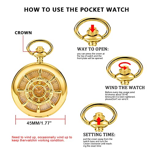 Reloj de bolsillo mecánico de números romanos que no necesita baterías 7