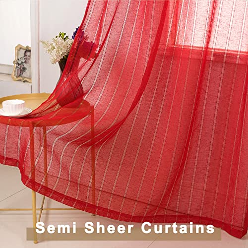 Tony's Collection Red Sheer Curtains 63 Inch Length, Fancy Holly Stripe 540D Grommet Top Window Curtains For Bedroom Kids Playroom Xmas Décor(52X63 Inch, Red, 2 Panels) #TOP2
