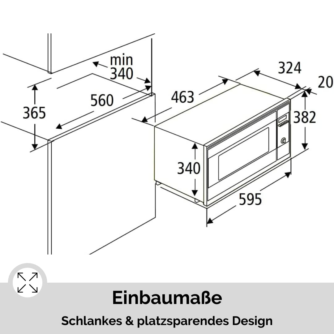 PKM MW820-EBM Einbau-Mikrowelle 800W 20L 5 Leistungsstufen 8 Garprogramme Auftaufunktion Metall-Gehäuse Silber