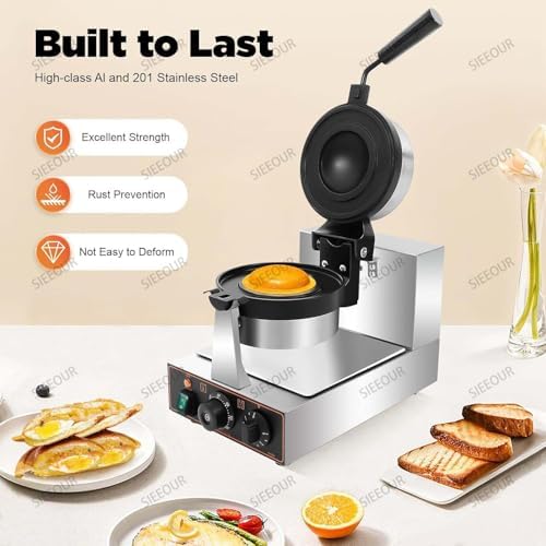 Double-Sided Electric Hamburger Maker & Ice Cream UFO Machine with Timer, Non-Stick Panini Press, Commercial Waffle Cone Maker - Versatile Kitchen Appliance (Single Head)