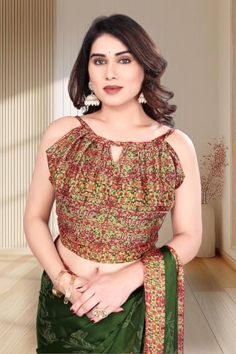 Image of SUPERLAXMI Women's Chiffon Floral Printed Saree with Blouse Piece