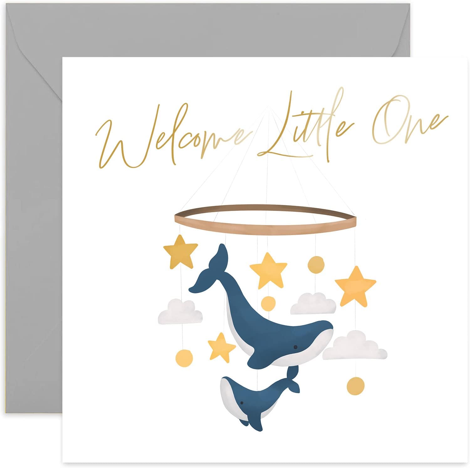 Old English Co. Welcome Little One Whale Nursery New Baby Card - Cute Congratulations Card for Baby Boy or Baby Girl | Gender Neutral Design for New