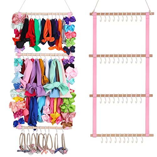 Image of Cayilan Headband Holder for Baby Girls, Headband Organizer for Baby Girls,Hair Accessories Organizer Storage Wall Hanging Decor for Nursery Toddler Girls Room (29 Inch, Pink)