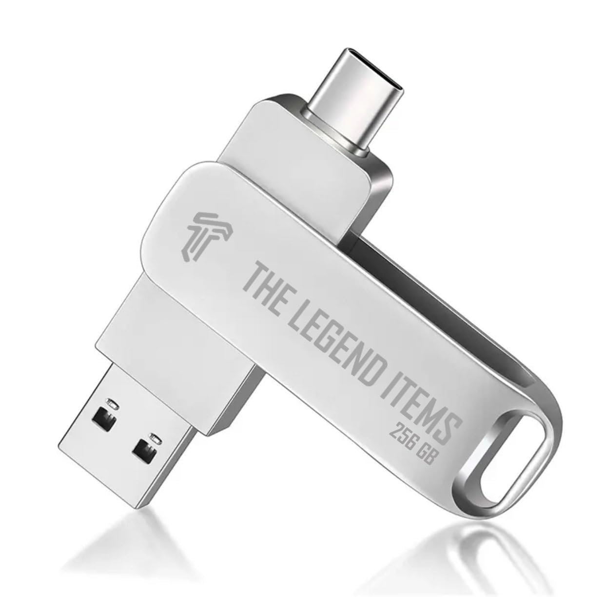 256GB USB Flash Drive, USB 3.2 Gen 1 High-Speed (Up to 150MB/s) OTG Dual USB A & USB C Memory Stick, 2-in-1 Swivel Thumb Drive for Android, Tablet, Laptop, PC, Phone – Silver