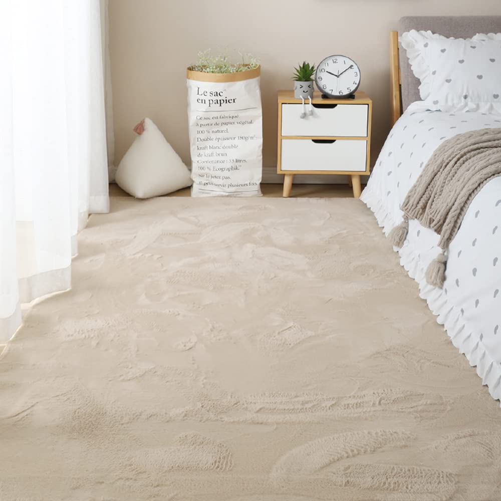 GueTTO Tappeto Finta Pelliccia Coniglio Pelo Corto Bianco Ultra Morbido Peluso Tappeto Pavimento Antiscivolo Fondo Pelle Lavabile per Salone Camera Arredamento Domestico Moderno,Camel,120 x 160 cm