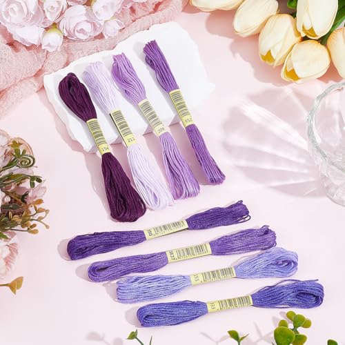 Image of 1 Box 65.6 Yards 8 Skeins 6 Ply Purple Cotton Variegated Friendship Bracelet String Cross Stitch Floss Gradient Yarn Embroidery Assorted Bulk Thread Set for Hand Sewing Making Crochet DIY