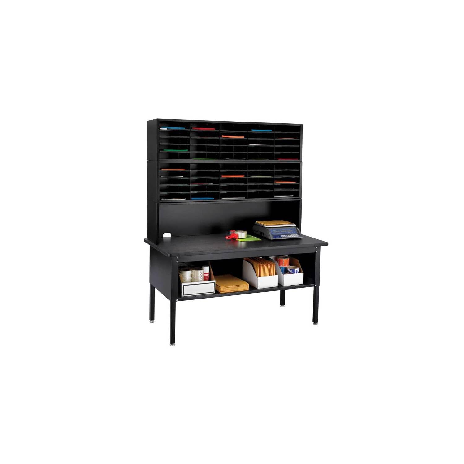 HomeStock Sophisticated Simplicity Riser, Mailroom, Black, 57.5" W x 13" D x 14" H - Mail Sorter, Literature Organizer, Organizer for Files, Riser Sorter for Envelopes, Mailroom Sorter