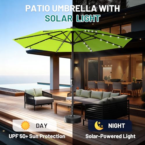 Image of AreShark 11FT Large Patio Umbrella with Solar Lights, Lighted Solar Umbrella with Crank, Outdoor Table Market Umbrellas for Garden, Deck, Backyard, Pool and Beach, Apple Green
