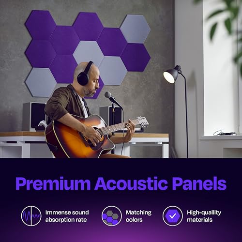 Image of Acoustic Panels 12-Pack Soundproof Wall Panels 12 inchX10.4 inchX0.4 inch Sound Panels High Density Sound Dampening Panels - [Midnight Purple Hexagon]