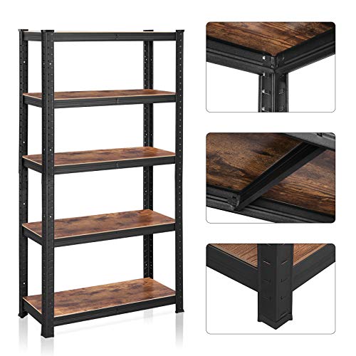 SONGMICS Statief, boekenplank, opbergrek, 5 planken, keukenplank, plank, 150 x 75 x 30 cm, tot 400 kg draagvermogen… - Image 5