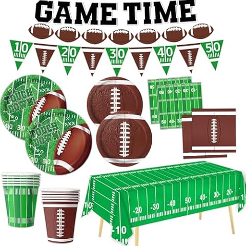 Football Party Supplies Kit - Football Party Decorations Includes Plates, Napkins, Cups, Tablecloth for Football Birthday & Tailgate Party Decorations, Serves 24 Cover