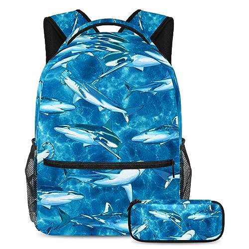 Cartable ado requin ergonomique contre le mal de dos, grand sac scolaire avec trousse assortie