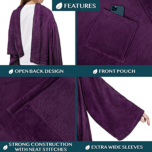 Pavilia Premium Fleece Blanket With Sleeves For Women Men Adult, Wearable Blanket Warm Cozy, Super Soft Sleeved Throw With Arm, Gift For Women Mom Wife (Violet Purple, Regular Pocket) #TOP2