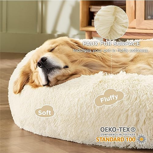 Image of Bedsure Calming XL Dog Bed Donut Washable Extra Large Pet Bed,45ins Ivory Beige