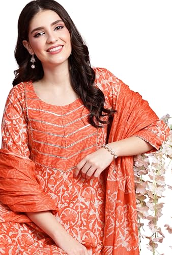 Image of Amayra Women's Pure Cotton Printed Straight Kurta Set with Palazzo Pants & Dupatta- Ethnic Wear