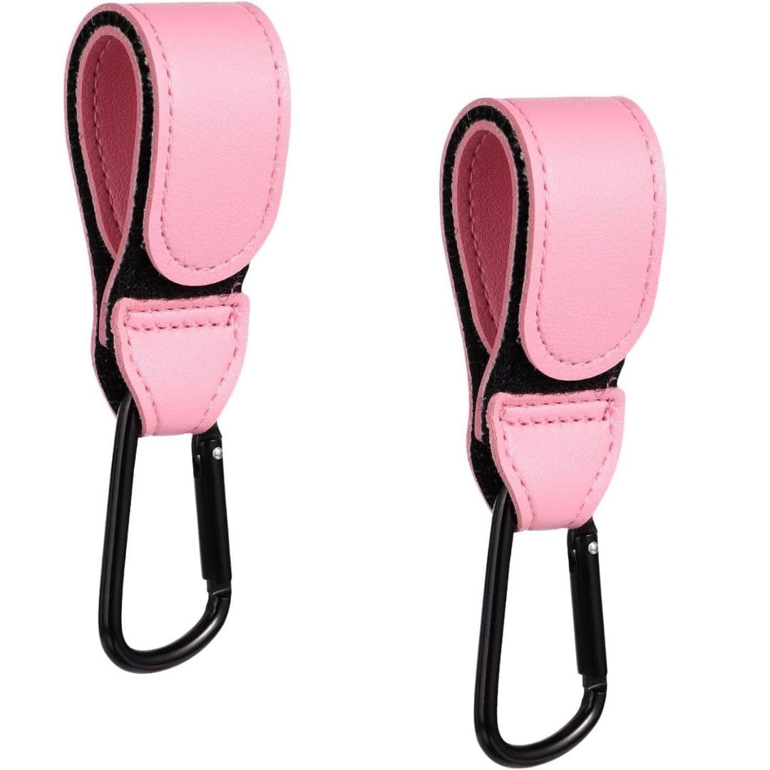 2X Pram Hook Clips,Cup Holder for Pram,Leather Style Pushchair Hooks,Buggy Clips Carrier - Image 2