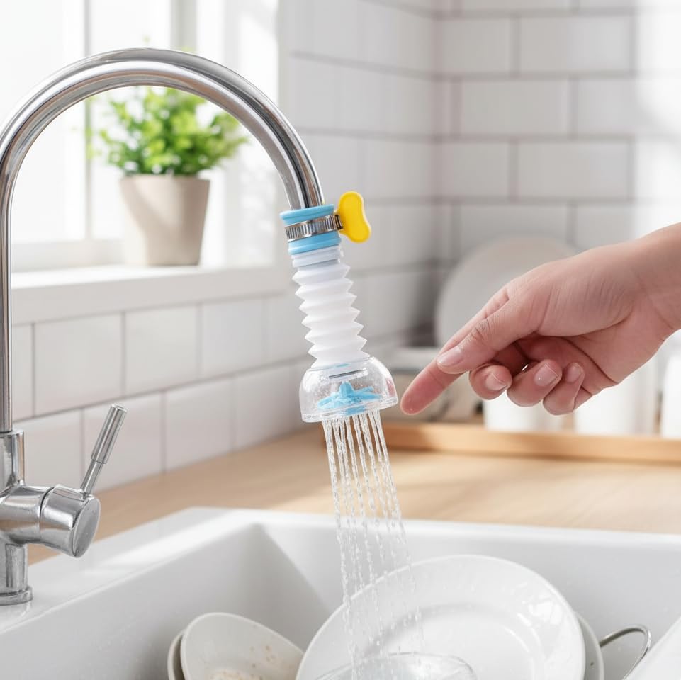 REWOF Adjustable Kitchen/Bathroom Faucet Sprayer Head - Water Saving Plastic Tap Aerator, Shower Regulator, & Sprinkle Nozzle - Standard Polished