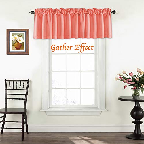 Turquoize Blackout Valances Curtain For Kitchen Rod Pocket Short Windows Valance Curtains For Living Room/Bedroom, 52" W X 18" L, 2 Panels, Coral #TOP1