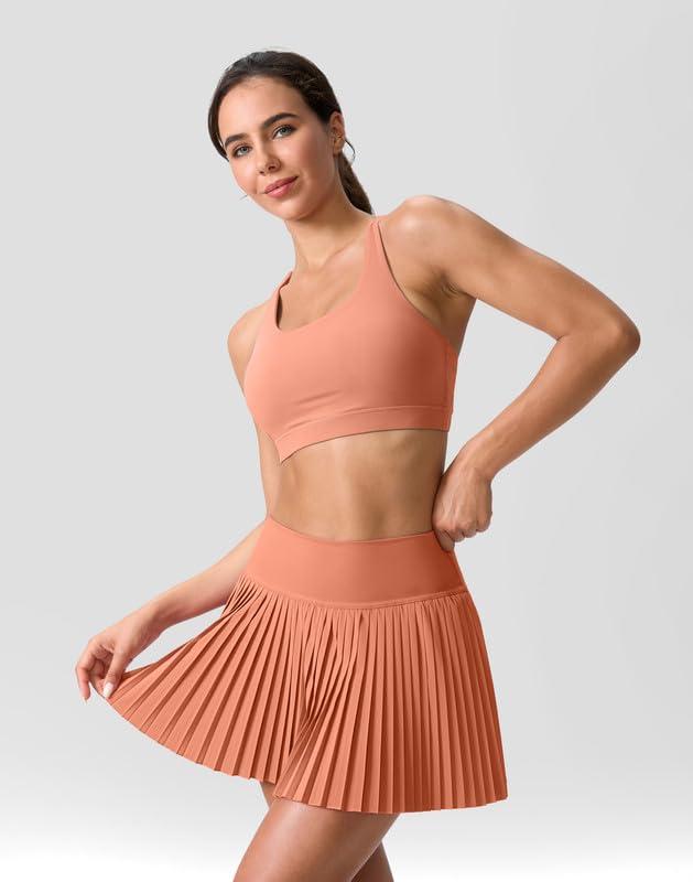 SANTINY Womens Pleated Tennis Skirt with Built-in Shorts & Pockets