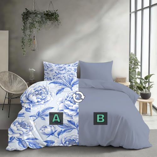 Housse de couette 220x240 cm bleu clair infroissable à fermeture éclair pratique - 5