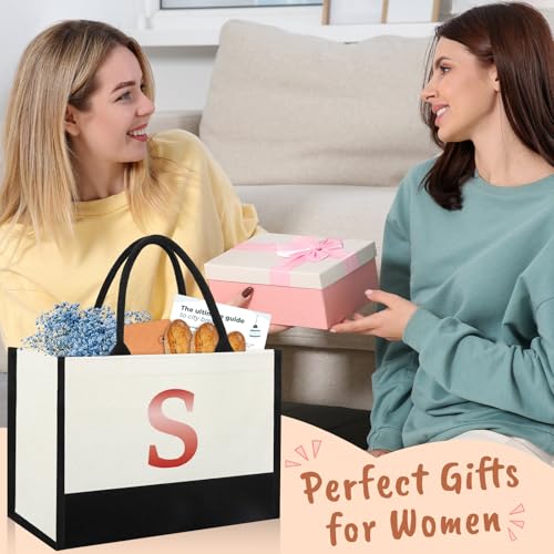 Image of Monogrammed Initial Canvas Tote Bag Gifts for Women Friends Coworker Mother in Law , Gifts for Women Who Have Everything, Beach Work Bag Gift for Birthday, Wedding, Christmas, Anniversary- Letter S