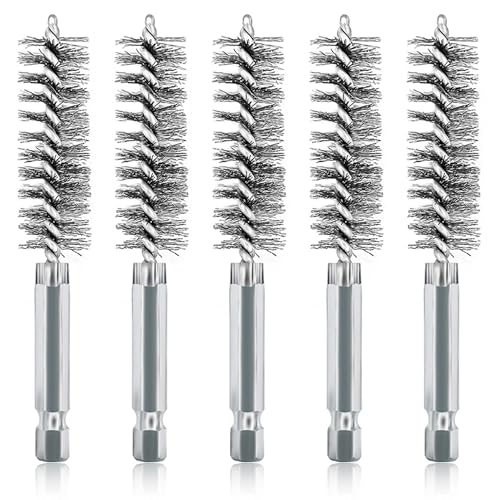 ASNOMY Set di 5 Spazzole Con Foro in Acciaio Inox da 5/8, Setole per Pulizia di Trapani Elettrici, Spazzole Abrasive Con Gambo Esagonale da 1/4