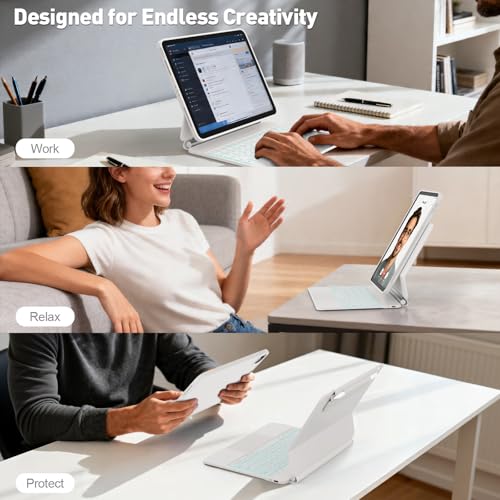 Image of for iPad Air 11-inch Case with Keyboard (M3 /M2, 2025 /2024), Keyboard for iPad Pro 11 inch (1 /2 /3 /4th Gen) & Air 4 /5, Portrait /Landscape Mode, 11-Color Backlit, Removable Protective Case, White