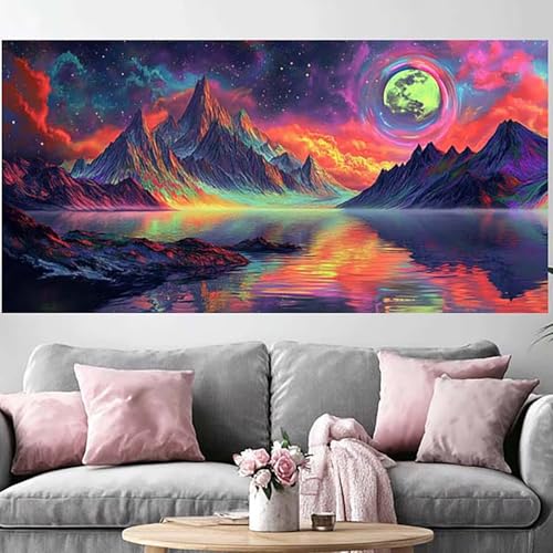 Diamond Painting Adulte Paysage Grand 50x150cm - Créez une Décoration Lune Zen dans Votre Salon