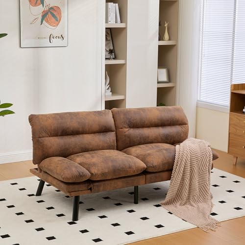 LIFEISLE Sofa 2er Sitzer Schlafsofa mit Schlaffunktion, 165CM Eckesofa mit Verstellbarer Rückenlehne und Armlehnen, Klein Couch Geeignet für Wohnzimmer Apartment, Mikrofaser Retro-Kaffe Braun