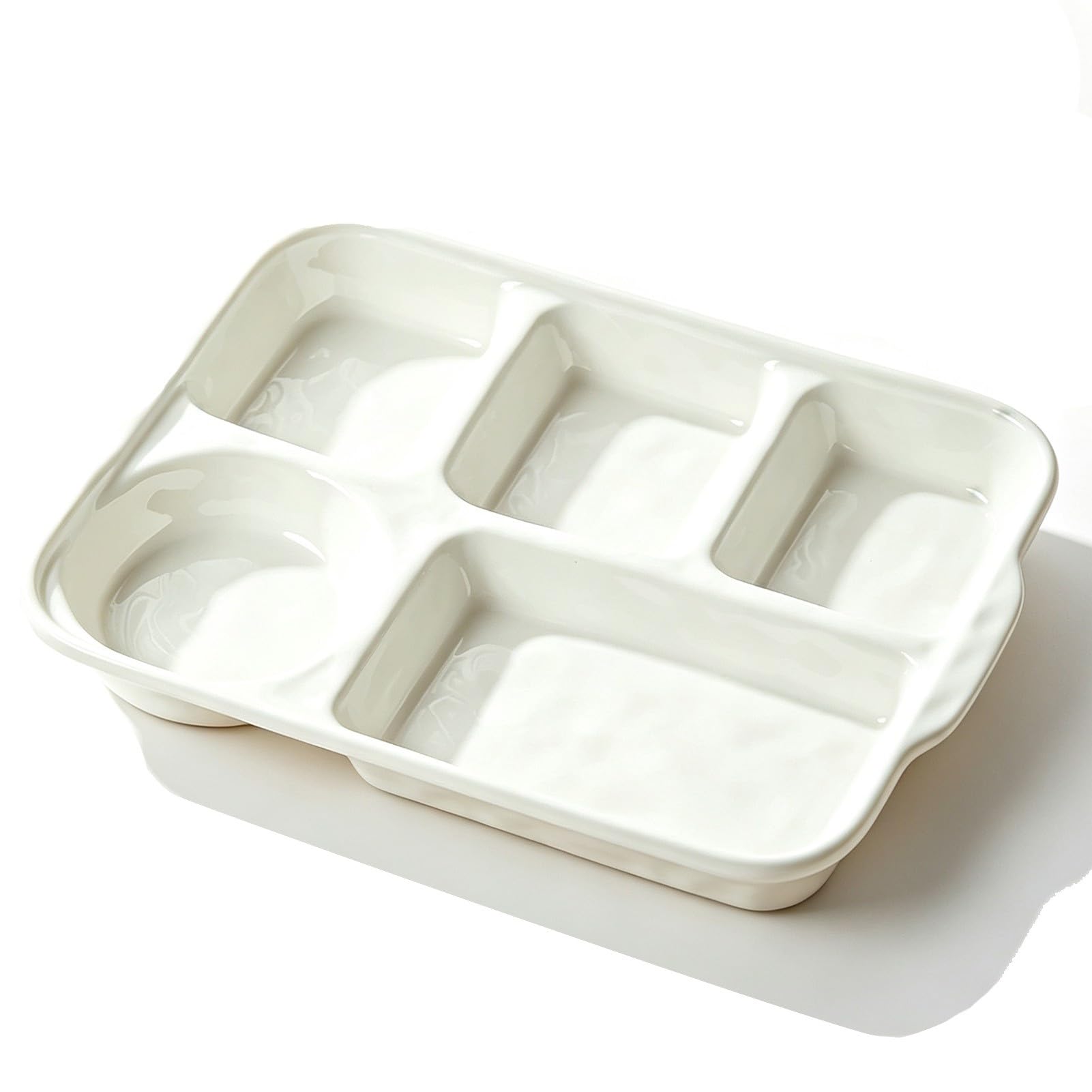 Talerze do serwowania, prostokątna, ceramiczna, dzielona taca obiadowa dla dorosłych pojazdów kempingowych i do kontroli porcji(Off-white)