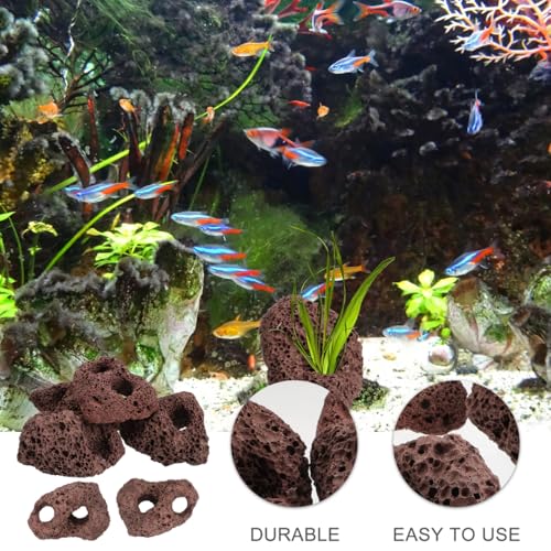 Image of 6 pcs Lava Rock for Aquarium, Volcanic Rocks Small Dark Brown Volcanic Pumice Stones, Aquarium Stones Aquascaping for Fish Tank Decoration, 3.93x2.75x1.57inch