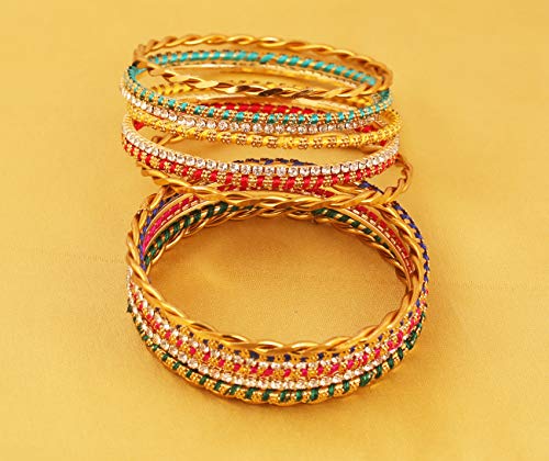 Touchstone "Colorful Bangle Collection Indian Bollywood Rhinestones and Plain Golden Designer Jewelry Bangle Bracelets in Antique Gold Tone for Women.3