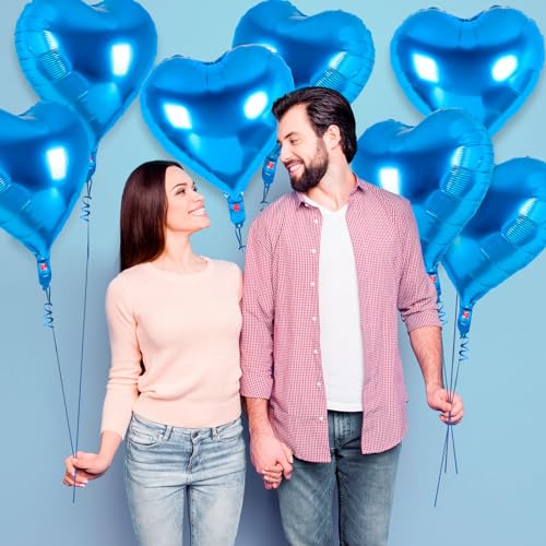 Image of 12 Pcs Blue Heart Balloons,18 Inch Heart Foil Balloons Love Balloon Valentine Balloon for Birthday Party Wedding Engagement Party Baby Shower Valentine Day Decorations