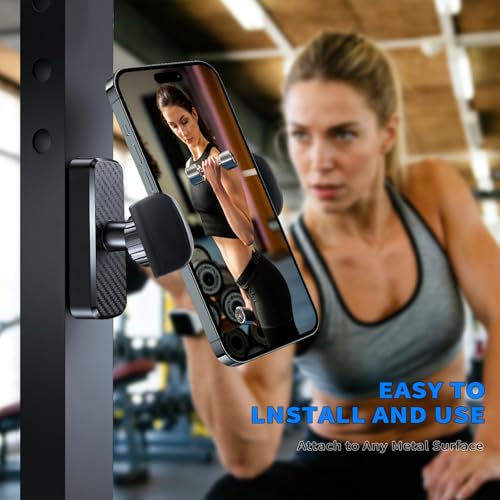 Image of Magnetic Phone Holder for Gym- 360 Adjustable Strong Magnet Phone Mount for Video Recording, Compatible with iPhone, Android, All Smartphones, Gym Accessories for Men& Women