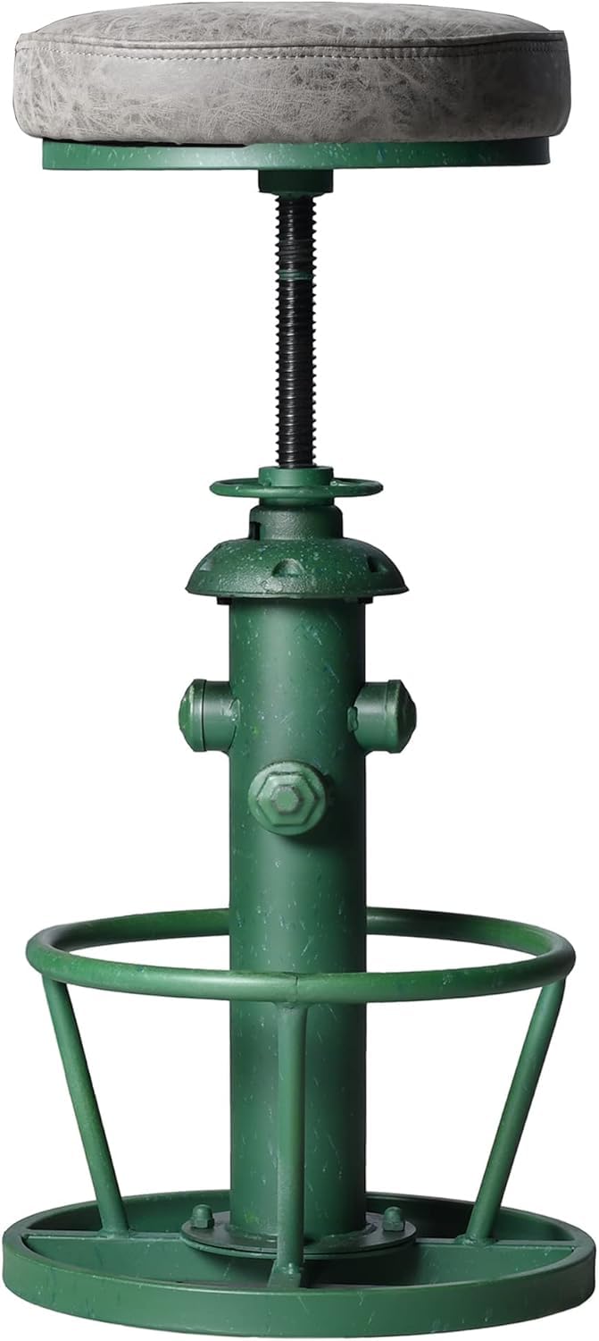 BOKKOLIK Vintage Bar Stool with Swivel PU Seat 25-31inch Height Adjustable Farmhouse Kitchen Island Stool Industrial Coffee Chairs Extra Guest Seating