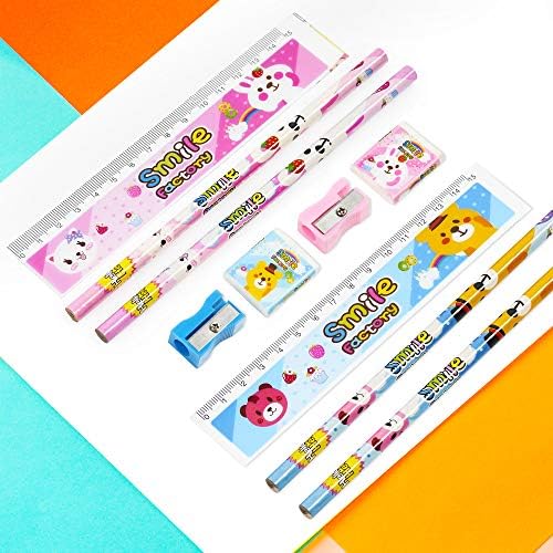 THE TWIDDLERS - 40 Kids Stationery Sets - Two Pencils, Ruler, Sharpener & Eraser