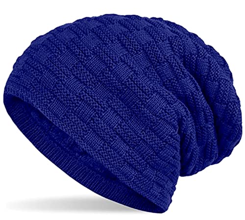Hatstar Bonnet pour femme en tricot fin et chaud - Avec motif tressé et doublure en polaire très douce - Unisexe, 16 - Bleu roi Cover