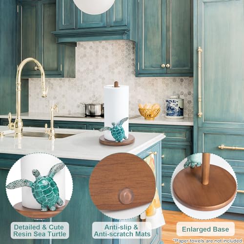 Turtle Paper Towel Holder - Coastal Decor for Home Ocean Decor Beach House Beachy Themed, Sea Turtle Gifts for Women, Cute Decorative Paper Towel Holder Stand Countertop Kitchen Nautical Teal Wood - Image 4
