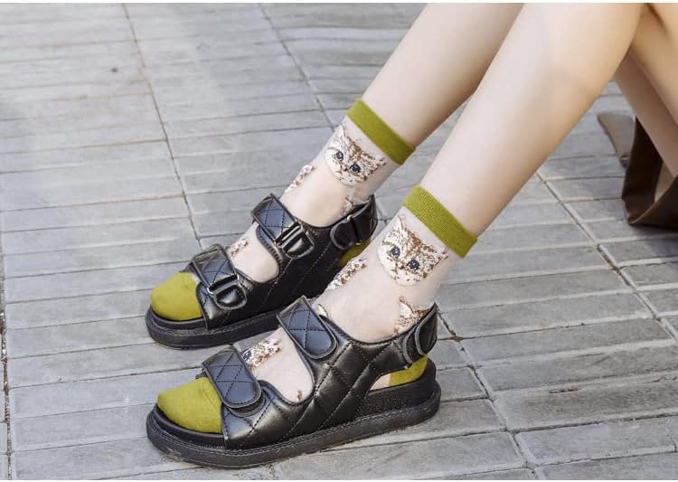 Miniatura 3 de CYee 6 pares de calcetines transparentes estéticos con patrón de gato para mujer, calcetines de malla estilo coquette vintage, calcetines de encaje
