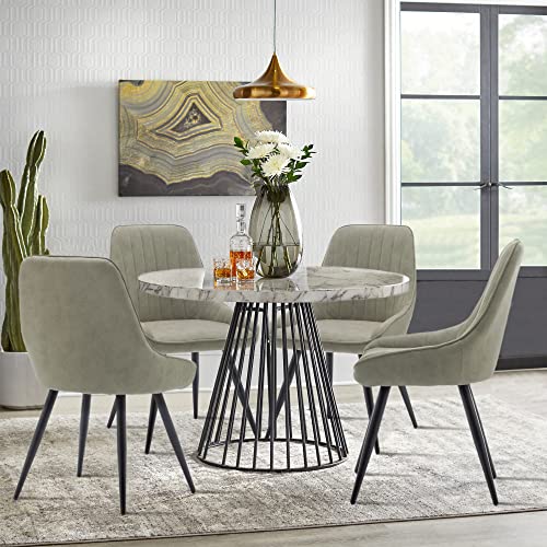 Alunaune Modern Dining Chairs Set Of 2 Upholstered Kitchen Chairs, Mid Century Armless Leisure Accent Chair, Living Room Faux Suede Desk Side Chair With Metal Legs-Grey Green #TOP4