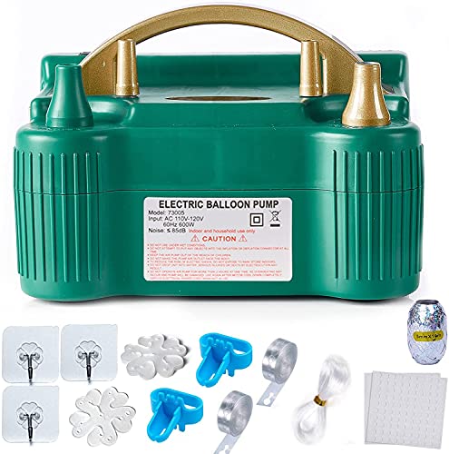 Vago Electric Balloon Pump, 18 pcs Balloon Pump, 110V 600W Balloon Pump Electric, Balloon Decorating Strip, Balloon Inflator, Dual Nozzle Balloon Air Pump for Balloon Garlandï¼Œ Party Decorations, Green