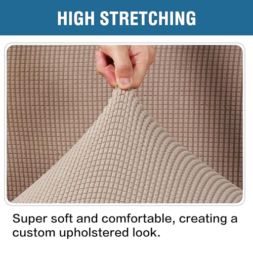 Image of H.VERSAILTEX Ottoman Cover Slipcover Rectangle Fit Length 35 inch-45 inch Footrest Sofa Slipcovers Stool Cover Footstool Protector Covers Feature Stretch Thick Soft Jacquard Fabric Removable Washable - Sand