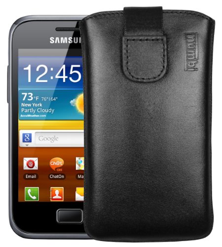 Mumbi   Funda de cuero con pestaña para Samsung Galaxy Ace Plus, color negro