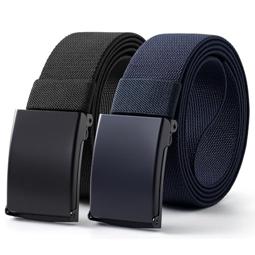 Image of Mile High Life Stretch Canvas Belt for Men, Golf Casual Elastic Web Belt, Top Military Buckle, Adjustable Cut to Fit
