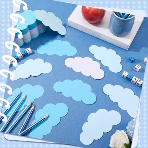 Image of Kisston 360 Pcs Clouds Cutouts Paper 3.9 Inch White and Blue Die Cuts for DIY Craft Projects School Classroom Bulletin Board Decor