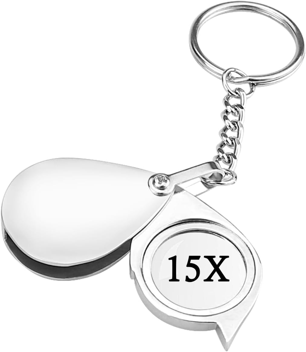 UPIQNG Key Ring Magnifier Glass Keychain 15x Portable Pocket Reading