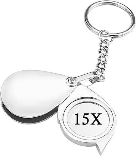 Miniatura 1 de Llaveros de lupa de cristal, 15 x Lupa portátil de lectura de bolsillo, mini lupa plegable, llavero ligero, adornos útiles de lupa