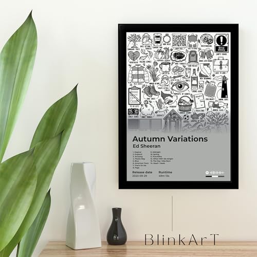 Image of BLINKART ED SHEERAN- Autumn Variations Wall Photo Frames | Wall Art for Bedroom, Living Room, Studio or Office | Album Cover Print with Spotify Song Link QR Code | Gift for Fans - 8x12 In